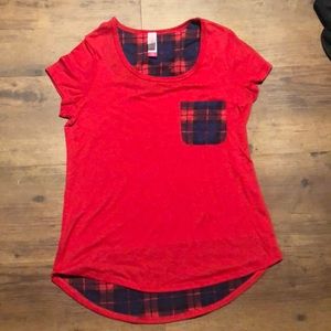 Red, check pocketed tee.